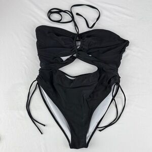 TEMU Elegant Black Women's Swimsuit with Cutout and Side Ruching